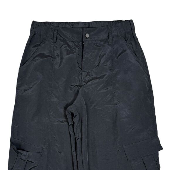Halara Black Mid Rise Side Pocket Wide Leg Nylon Casual Cargo Pants - Picture 7 of 8